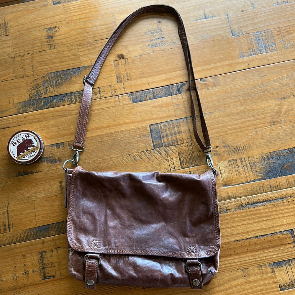 Soft brown leather cross body bag